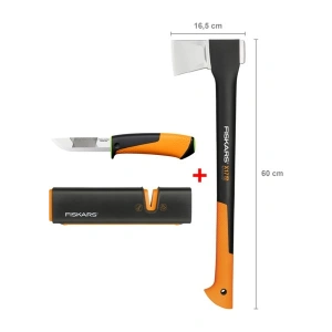 Fiskars Yarma Baltası M-X17 + Bileyicili Ağır İş Bıçağı + Balta ve Bıçak Bileyici