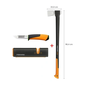 Fiskars Yarma Baltası XXL-X27 + Bileyicili Ağır İş Bıçağı + Balta ve Bıçak Bileyici