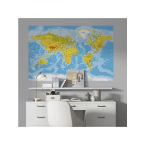 Fiziki Dünya Haritası Duvar Sticker, 70x105 cm Eğitici ve Bilgilendirici