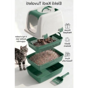 Flex Elekli Kedi Tuvaleti, 50x37,5x40 cm, XL boy, Kum küreği hediyeli