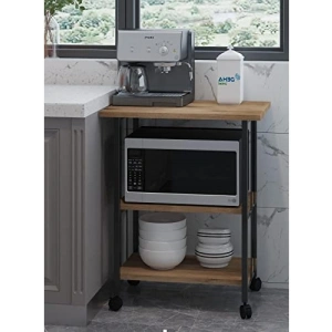 Frenli Tekerlekli 3 Katlı Mutfak Servis Sunum Arabası - Kahverengi