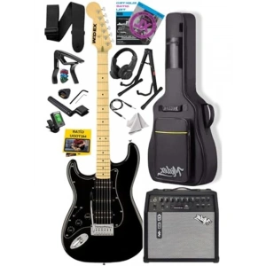 Full Black 50W Şarjlı Elektro Gitar Seti - Bluetooth Özellikli