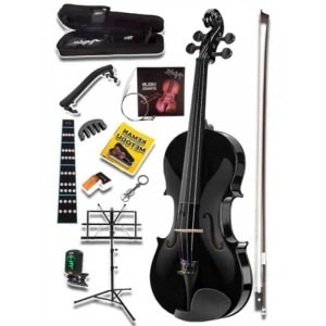 Full Siyah Keman Seti - 4/4 Boy, Nota Sehpası ve Aksesuarlar ile