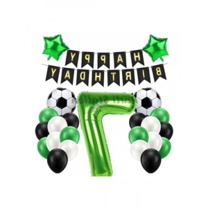 Futbol Temalı Yeşil Doğum Günü Balon Seti, 7 Yaş İçin