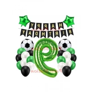Futbol Temalı Yeşil Doğum Günü Balon Seti - 9 Yaş İçin