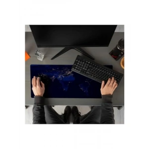 Gece Dünya Haritası Baskılı Büyük Boy Mousepad - 70x30 cm