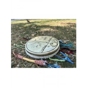 Geleneksel Şaman Davulu, Çizgi Baskılı ve 37 CM