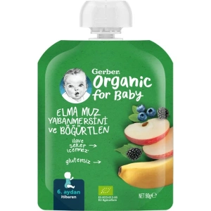 Gerber Organik Elma Muz Yabanmersini ve Böğürtlen Püresi 90 gr
