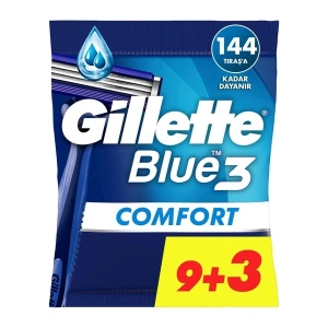 Gillette Blue3 Comfort Kullan At Tıraş Bıçağı 12 Adet 9+3 Hassas Cilt Dostu Ergonomik Tasarım