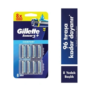 Gillette Sensor3 Yedek Tıraş Bıçağı 8 Adet Konforlu ve Pürüzsüz Tıraş İçin 3 Bıçaklı Sistem