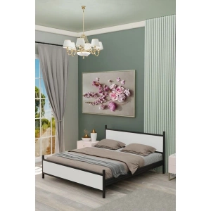 GM 305 MODERN ÇİFT KİŞİLİK AHŞAP METAL SİYAH BEYAZ KARYOLA 150X200