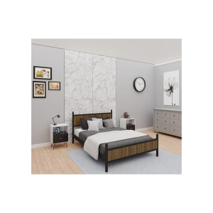 GM 305 MODERN ÇİFT KİŞİLİK AHŞAP METAL SİYAH CEVİZ KARYOLA 140X190