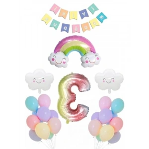 Gökkuşağı Bulut Temalı 3 Yaş Doğum Günü Parti Seti