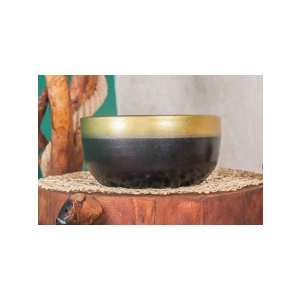 Gold Şeritli Siyah Aranjmanlık Toprak Saksı