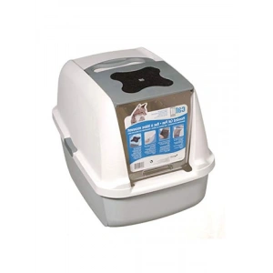 Gri Renkli Kapalı Kedi Tuvalet Kabini