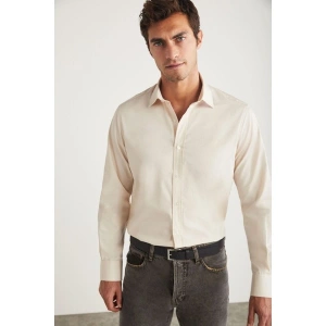 Grimelange Carlsten Erkek Slim Fit Italyan Yaka %100 Pamuk Poplin Açık Bej Gömlek