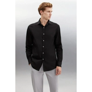 Grimelange Carlsten Erkek Slim Fit Italyan Yaka %100 Pamuk Poplin Siyah Gömlek