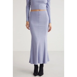 Grimelange Catelıne Kadın Slim Fit Beli Lastikli Vucudu Saran Midi Lila Etek