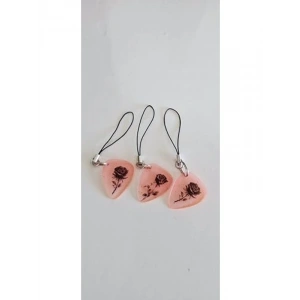 Gül Desenli Neon Pembe Reçine Gitar Plektrum, Telefon Askılı