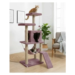 Gül Kurusu Renkli 124 cm Kedi Tırmalama Kulesi - Platformlu Tasarım