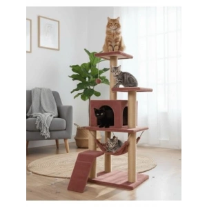 Gül Kurusu Renkli Hamaklı Lüx Kedi Tırmalama Oyun Evi