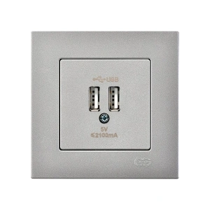 Günsan Elektrik Eqona Gümüş 2 USB Çıkışlı Şarj Prizi 5V 2.1A