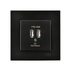 Günsan Elektrik Eqona Metalik Siyah 2 USB Çıkışlı Şarj Prizi 5V 2.1A