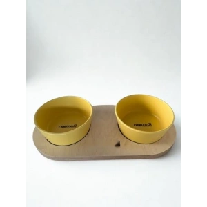 Hardal Renkli 16 Cm Çift Tablalı Seramik Mama/Su Kabı