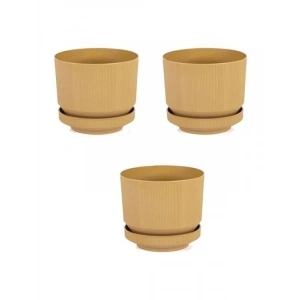 Hardal Renkli 3’lü Plastik Tabaklı Saksı Seti (1,7 lt)