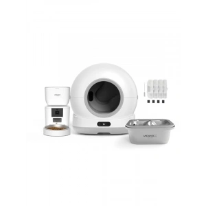 Hareket algılamalı kameraya sahip kedi tuvaleti ve çelik su pınarı ile başlangıç seti