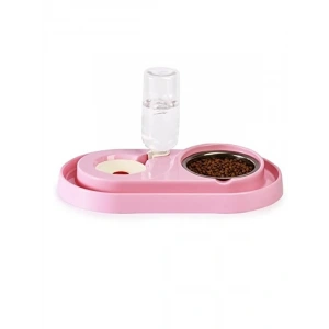 Hazneli Kedi-Köpek Mama Ve Su Kabı Seti 500ml Pembe