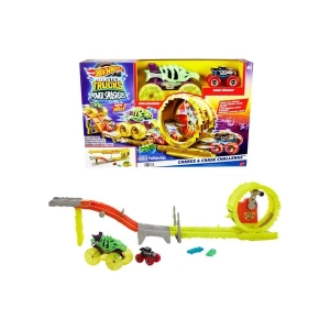 Hot Wheels Monster Trucks Power Smashers Oyun Seti, Devasa Skelesaurus, 1:64 ölçekli Bone Shaker ve 2 ezilmiş araba ile HXT05