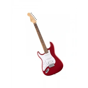 HSS yapısında elektro gitar, beyaz vuruş tahtası ve kırmızı gövde