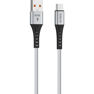 Hytech HY-X431 1m 3A Type-C Örgülü Silver Gri Data + Şarj Kablosu