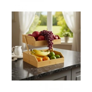 İki Katlı Dekoratif Organizer, Doğal Bambu, 26x32x23 cm