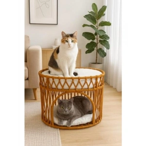 İki Katlı Modern Kedi Yatağı, Rahat ve Şık Kahverengi Tasarım