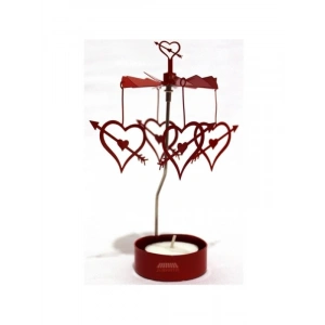 Isı İle Dönen Kalp Mumluk Seti - Kırmızı