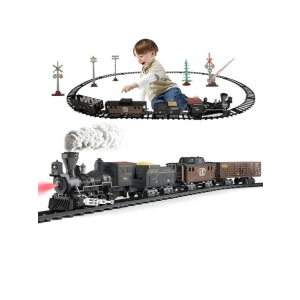 Işıklı ve Sesli Buhar Çıkartan Tren Seti - 29 Parça