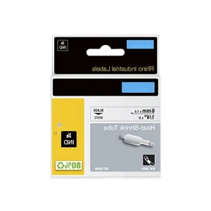 Isıyla Küçülen Etiket Şeridi, 6mm x 1.5m, Beyaz/Siyah