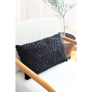 Jakarlı Desenli Siyah Kırlent - 28x50 cm