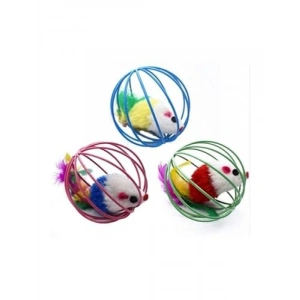 Kafesli Renkli Kedi Köpek Oyun Topu (6 cm)