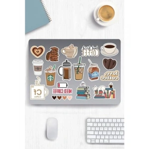Kahve Temalı Sticker Seti - Laptop ve Telefon İçin