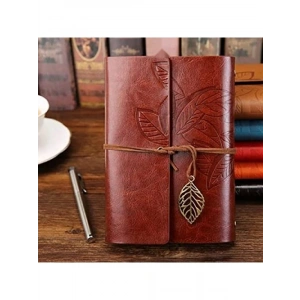 Kahverengi Deri Defter Yaprak Desenli