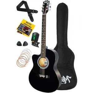 Kaliteli Kesik Kasa Akustik Gitar Seti, Siyah Renk Seçeneği