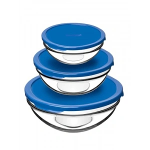 Kapaklı Cam Saklama Kabı Seti, 3lü, Mavi Renk