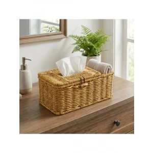 Kapaklı Doğal Rattan Görünümlü Hasır Organizer Sepet, 24x10x10 cm