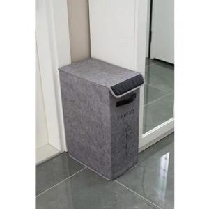 Kapaklı Keçe Deri Detaylı Şık Çamaşır Sepeti