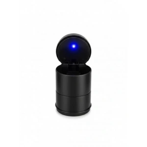Kapaklı, kokusuz tasarıma sahip siyah LED ışıklı araç küllüğü, 7x9 cm