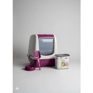 Kapalı Kedi Tuvaleti - Orta Boy, Mor Renk