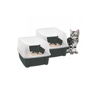 Kapalı Kedi Tuvaleti ve Kürek Seti - Gri, 2li